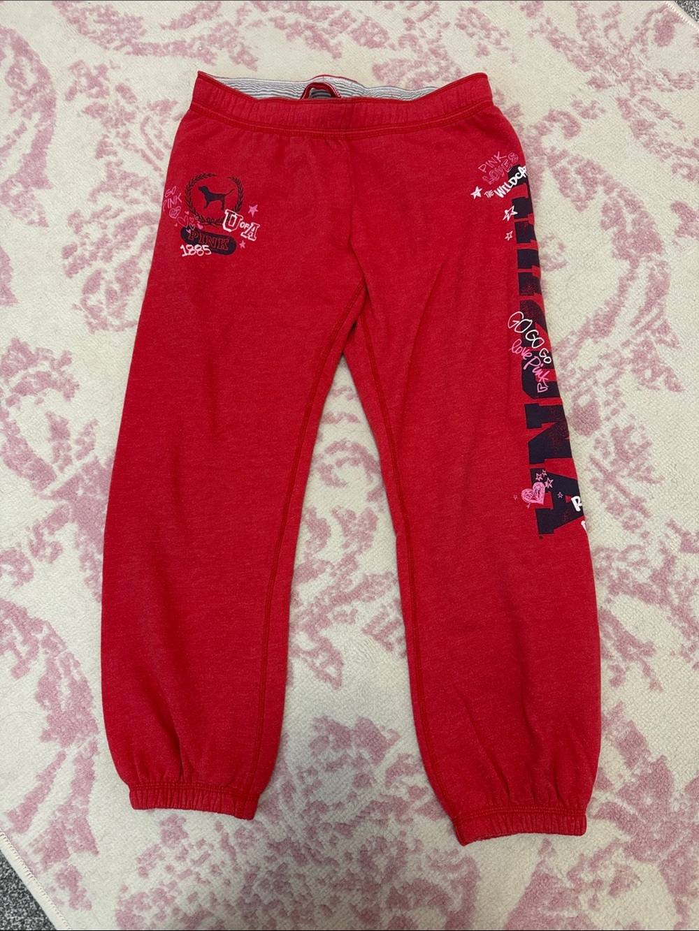 PINK Victoria's Secret Arizona Wildcats Red Track Joggers with Side Graphic